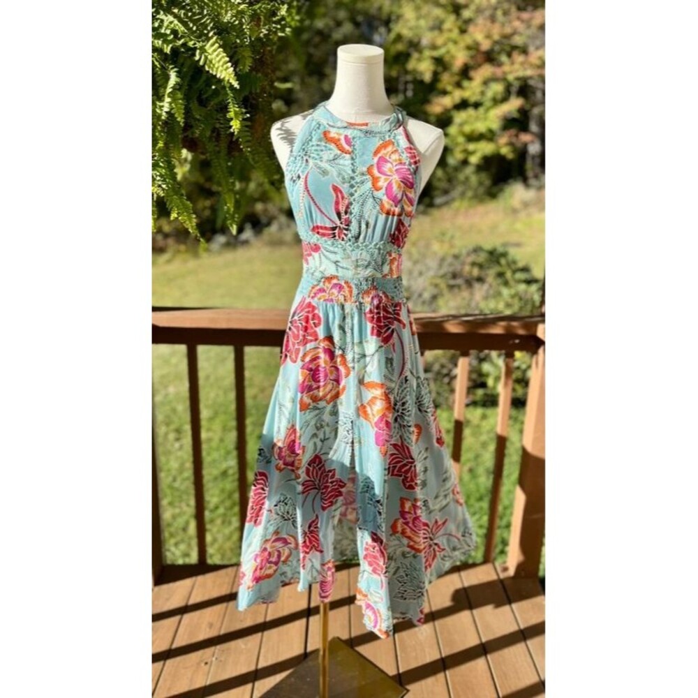 JAASE Floral Boho Halter Maxi Dress Open Back Size M